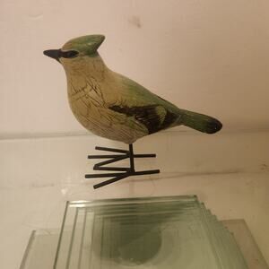 Vintage Cedar Waxwing Wooden Bird